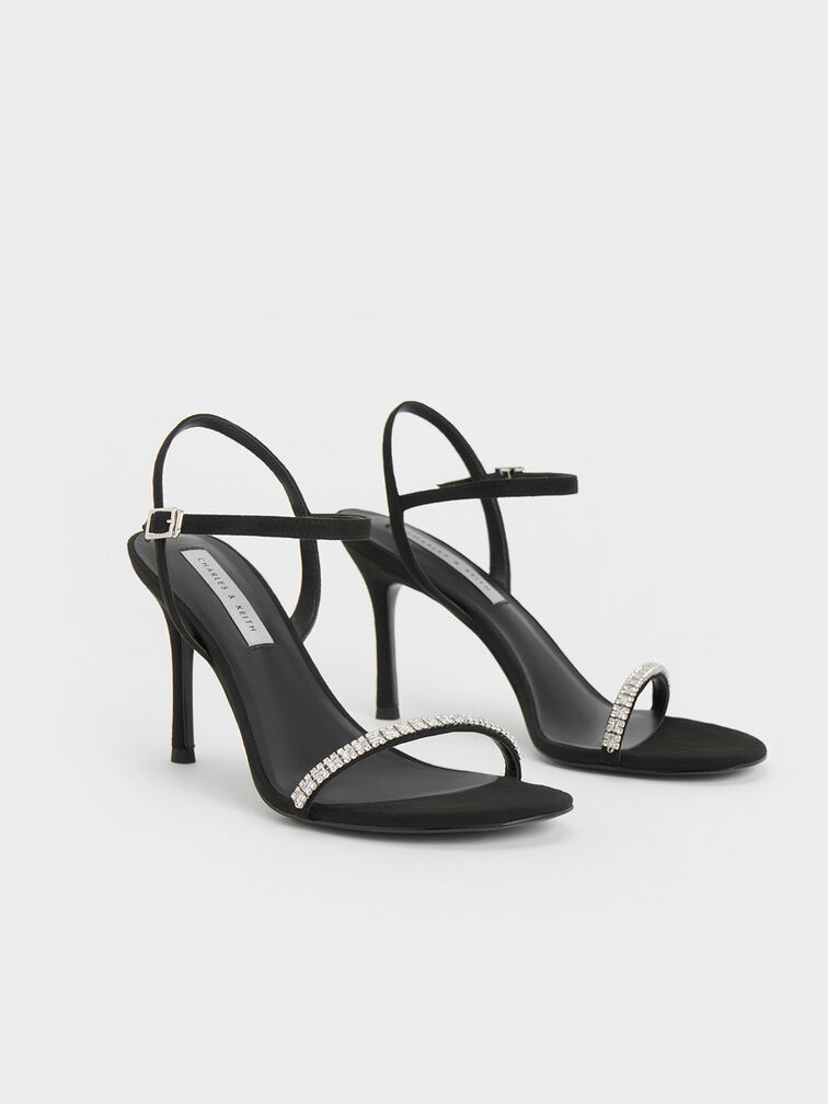 Ambrosia Textured Gem-Embellished Ankle-Strap Pumps, Black Textured, hi-res