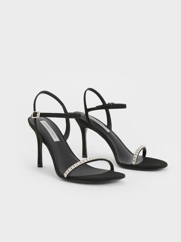 Ambrosia Textured Gem-Embellished Ankle-Strap Pumps, Black Textured, hi-res