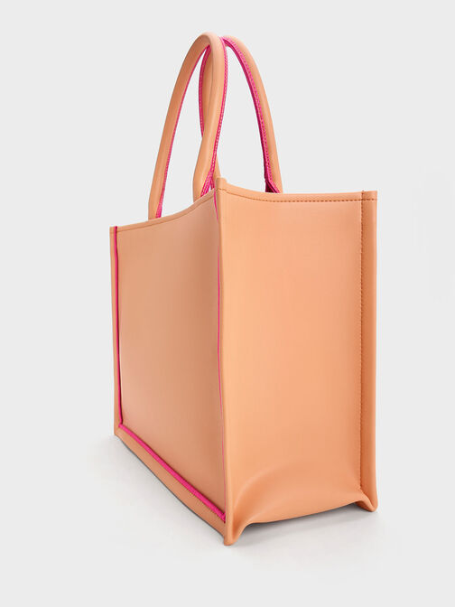 Jump Contrast-Trim Tote Bag, Orange, hi-res