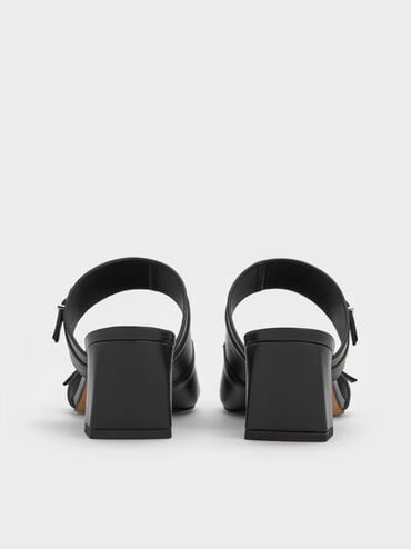 Buckled Double-Strap Heeled Mules, Black, hi-res