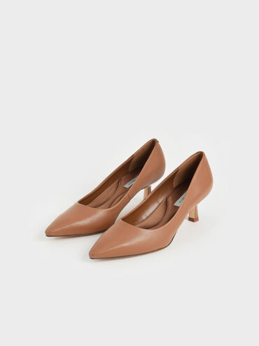 Pointed Kitten Heel Pumps, Brown, hi-res