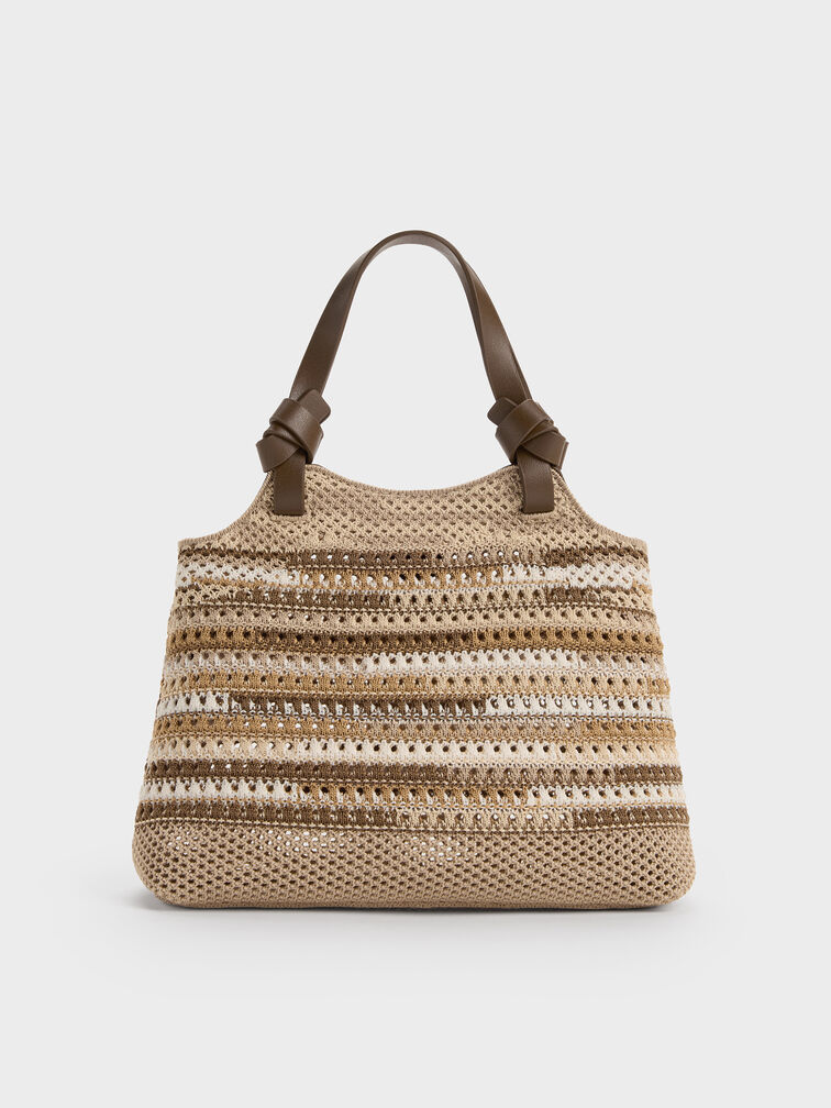 Mini Ida Multi-Stripe Knitted Tote Bag, Multi Brown, hi-res