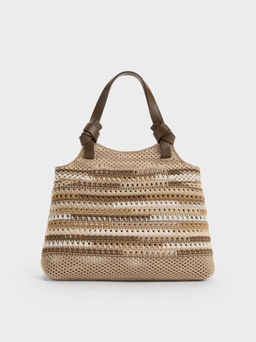 Mini Ida Multi-Stripe Knitted Tote Bag, Multi Brown, hi-res