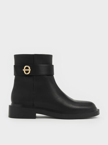 Metallic-Accent Ankle Boots, Black, hi-res