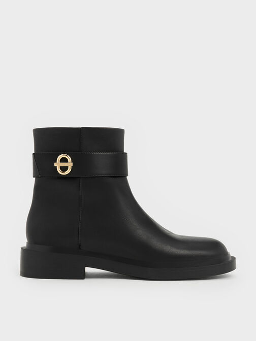 Metallic-Accent Ankle Boots, Black, hi-res