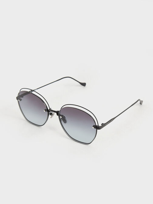 Multi-Tinted Cut-Out Butterfly Sunglasses, Matte Black, hi-res