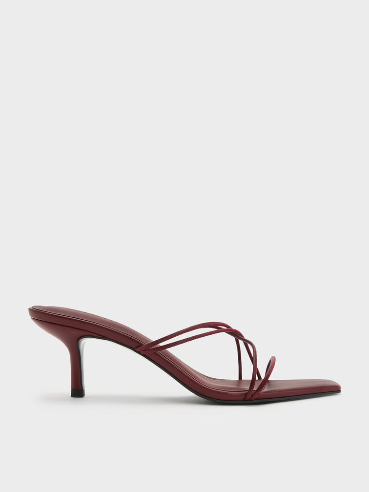 Strappy Heeled Sandals, Burgundy, hi-res