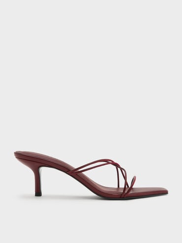 Strappy Heeled Sandals, Burgundy, hi-res