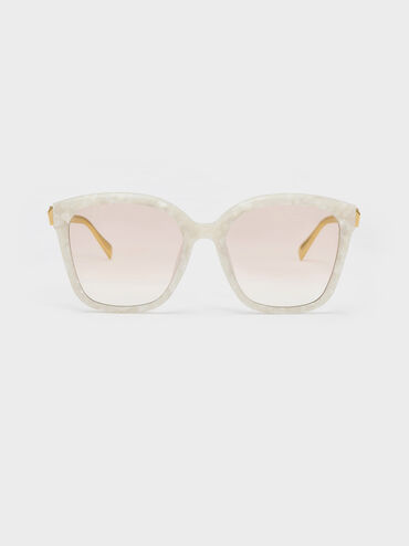 Oversized Square Acetate Sunglasses, Cream, hi-res