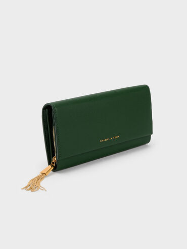 Tassel Detail Long Wallet, Dark Green, hi-res
