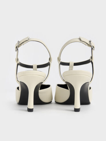 T-Bar Chain-Link Pointed-Toe Pumps, Chalk, hi-res