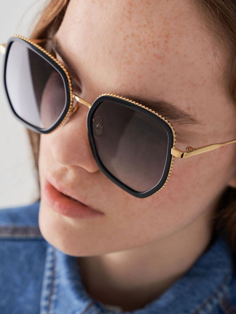 Recycled Acetate Butterfly Sunglasses, Black, hi-res