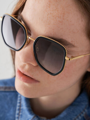 Recycled Acetate Butterfly Sunglasses, Black, hi-res