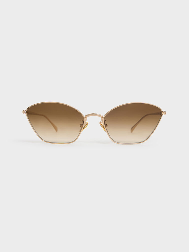 Crystal-Accent Cat-Eye Sunglasses, Gold, hi-res