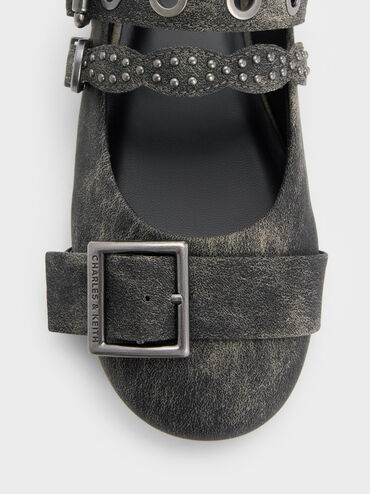 Aether Grommet Studded Mary Jane Flats, Dark Grey, hi-res