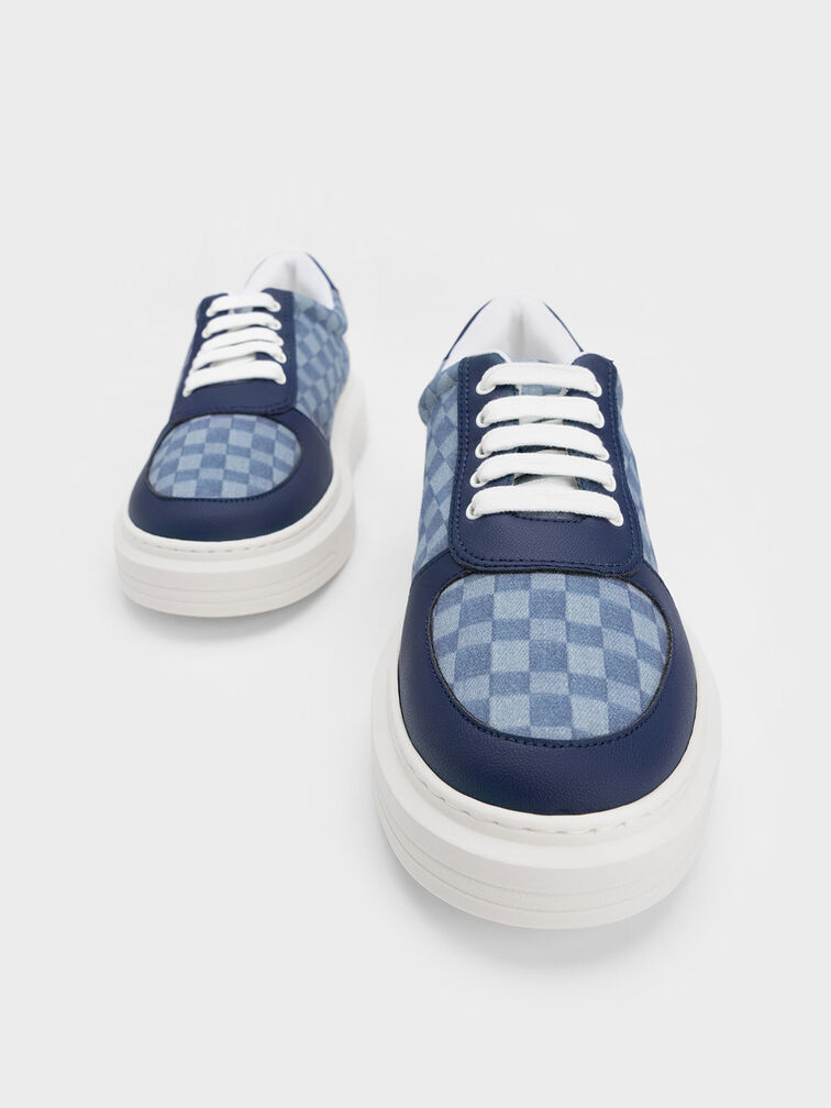 Stevie Denim Checkered Sneakers, Blue, hi-res