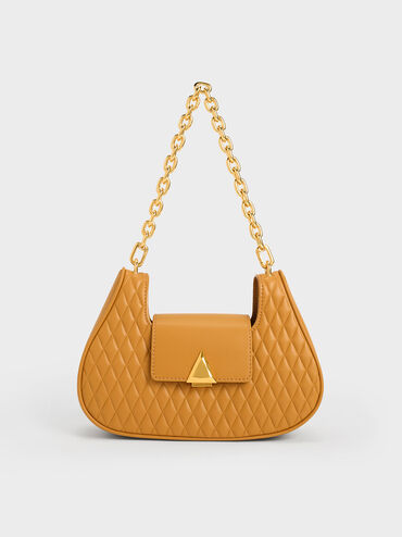 Quinlynn Curved Shoulder Bag, Orange, hi-res
