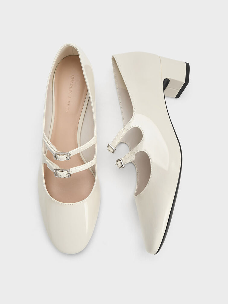 Clementine Double Crystal-Buckle Mary Jane Pumps, Chalk, hi-res