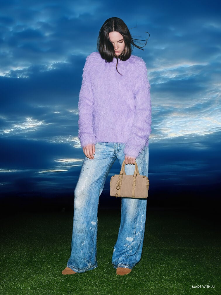 Britton Recycled Suede Ruched Top Handle Tote Bag, Nutmeg Beige, hi-res