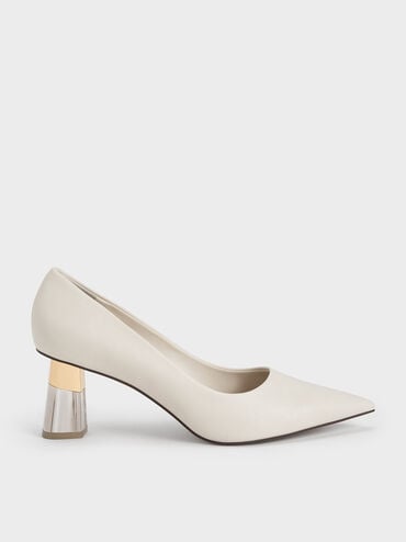 Oleana Metallic-Accent Clear Heel Pumps, Chalk, hi-res