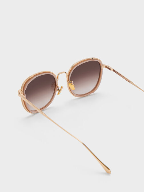 Recycled Acetate Metallic-Rim Oversized Sunglasses, Pink, hi-res