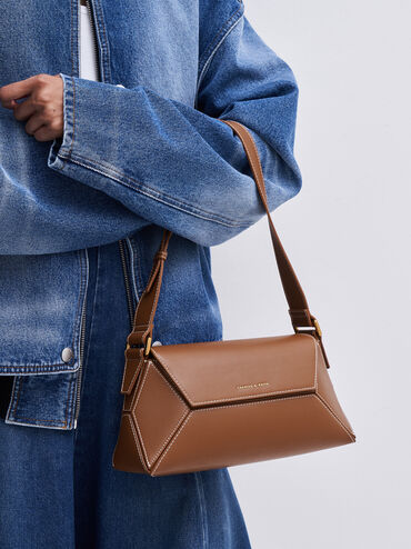 Nasrin Geometric Shoulder Bag, Chocolate, hi-res