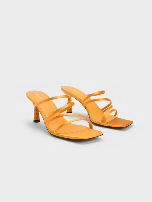 Embellished Cone Heel Sandals, Orange, hi-res
