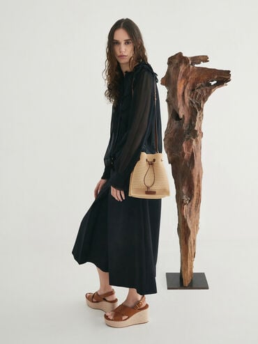 Ida Knitted Bucket Bag, Beige, hi-res