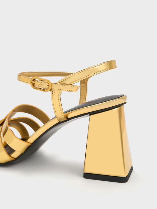 Interwoven Metallic Block Heel Sandals, Gold, hi-res