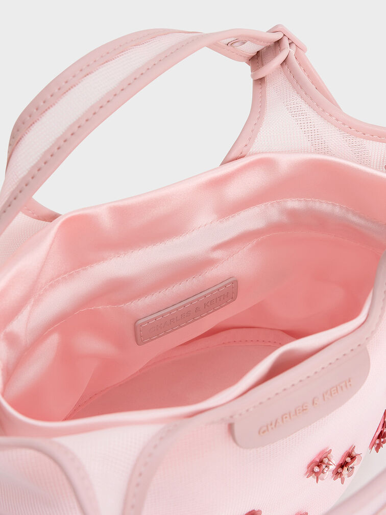 Mesh Sequin-Flower Tote Bag, Blossom Pink, hi-res
