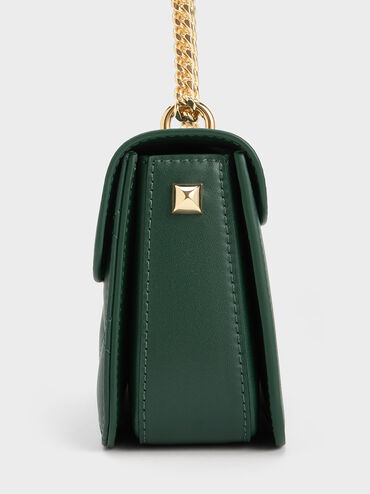 Alva Quilted Chain-Handle Bag, Dark Green, hi-res