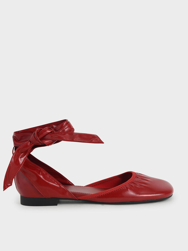 Limited Edition: Patent Tie-Around D'Orsay Flats, Red, hi-res