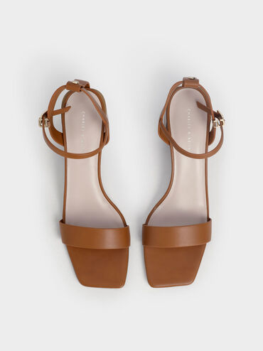 Ankle Strap Stacked Heel Sandals, Caramel, hi-res
