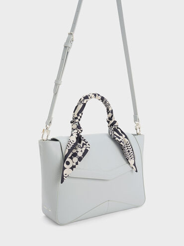 Arley Scarf-Wrapped Top Handle Bag, Light Grey, hi-res