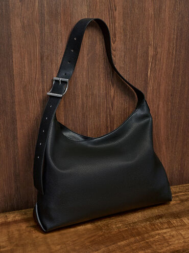 Larsen Buckle-Strap Hobo Bag, Noir, hi-res