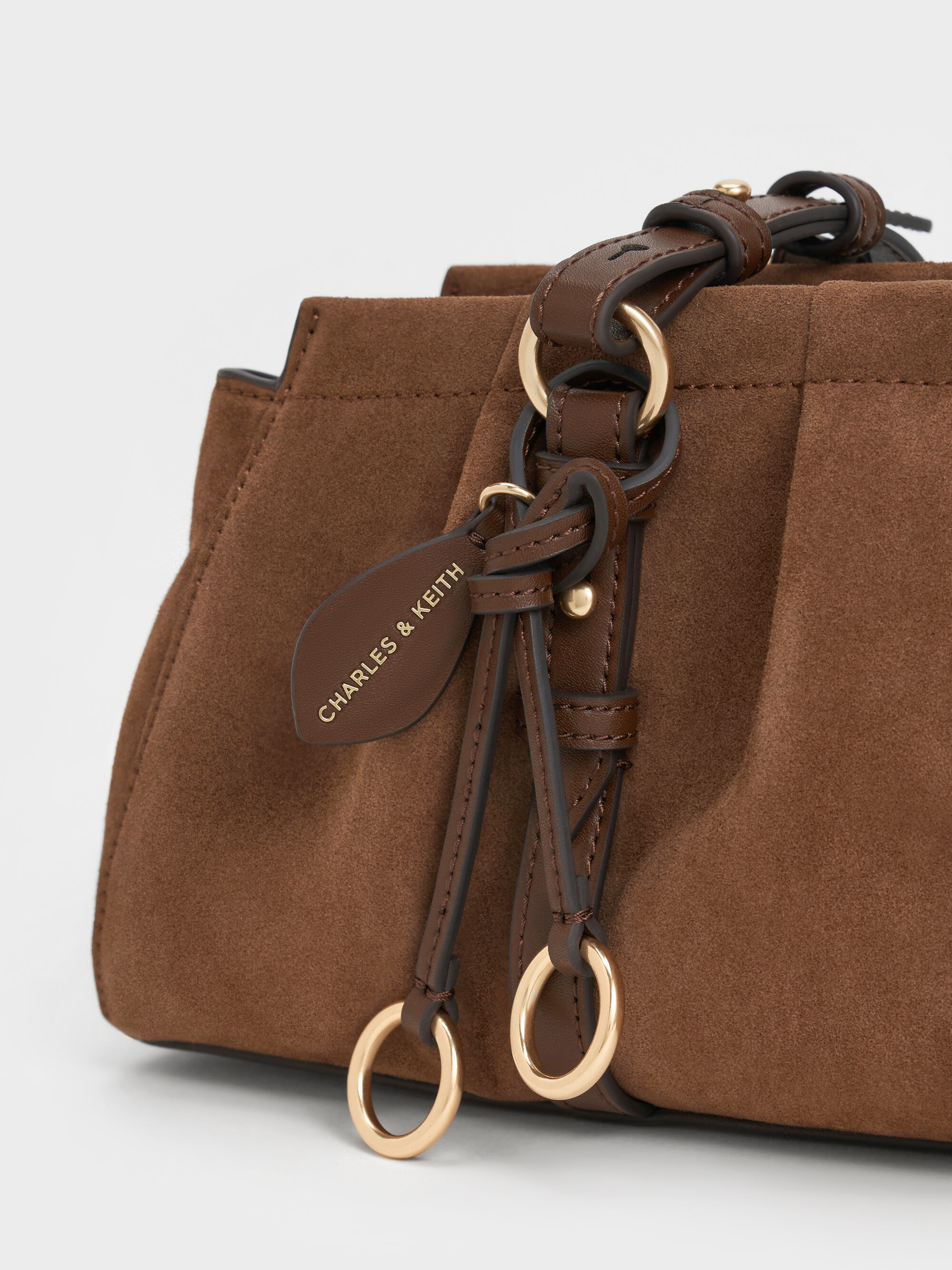 Mocha Brown Britton Recycled Suede Elongated Shoulder Bag - Mocha