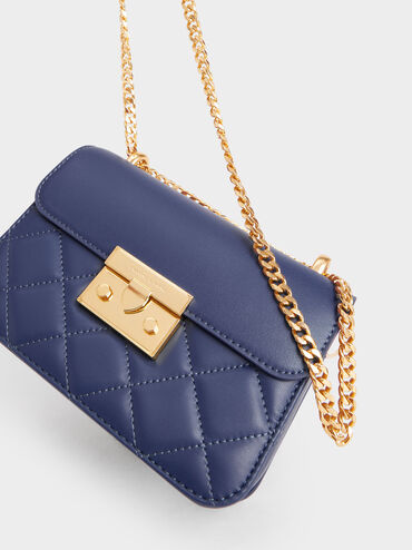 Alva Push-Lock Chain Bag, Navy, hi-res