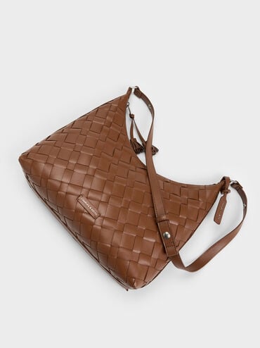 Ivette Woven Tassel Hobo Bag, Chocolate, hi-res
