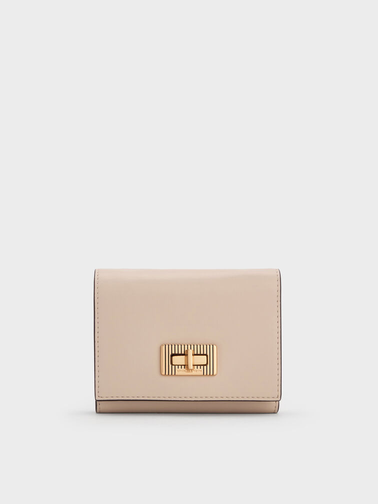 Edna Turn-Lock Knotted-Strap Wallet, Oat, hi-res