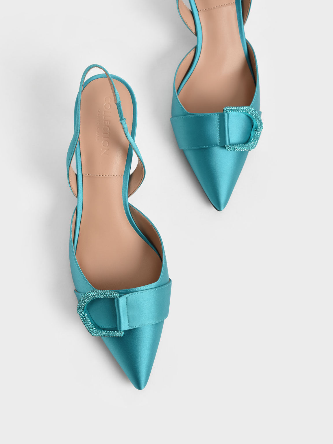 Turquoise Gabine Gem Embellished Slingback Pumps CHARLES KEITH IN