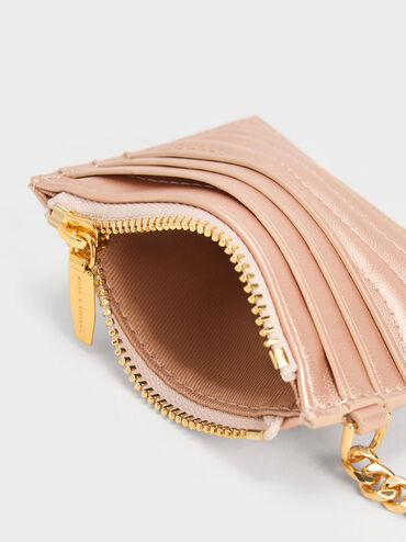 Aubrielle Wavy-Stitch Card Holder, Rose Gold, hi-res