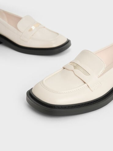 Metallic Penny Tab Loafers, Cream, hi-res