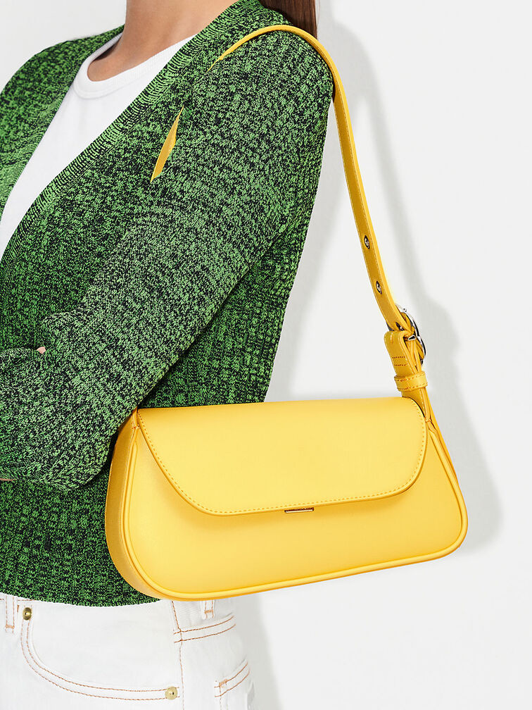 Petra Asymmetrical Front Flap Bag, Yellow, hi-res