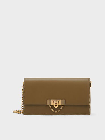 Tallulah Metallic Push-Lock Wallet, Khaki, hi-res