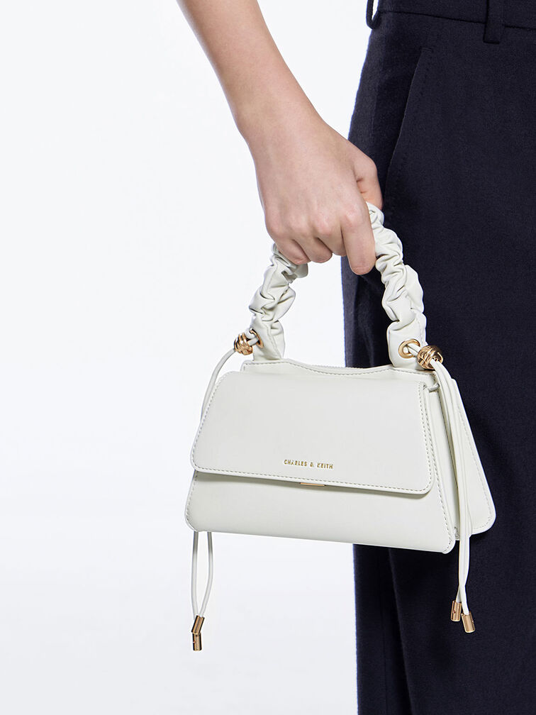 Cosette Ruched-Handle Trapeze Bag, White, hi-res