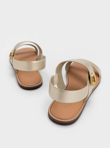 Asymmetrical Strappy Sandals, Gold, hi-res