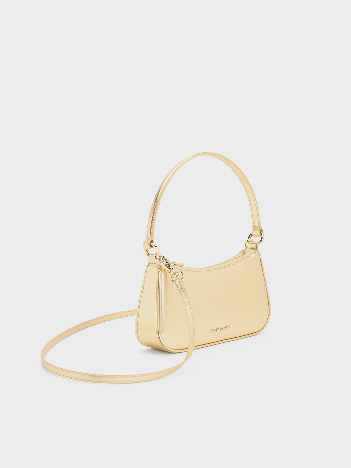 Gold Elspeth Metallic Curved Shoulder Bag CHARLES KEITH IN