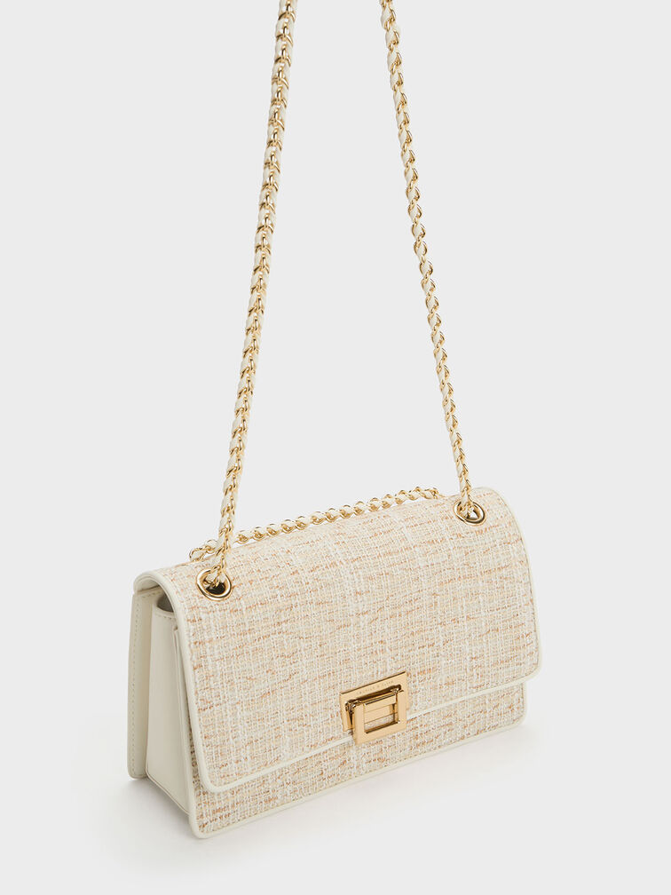 Everline Tweed Braided-Strap Shoulder Bag, White, hi-res