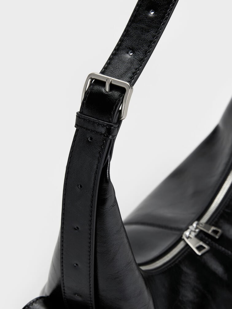 Large Bessie Side-Pocket Hobo Bag, Noir, hi-res