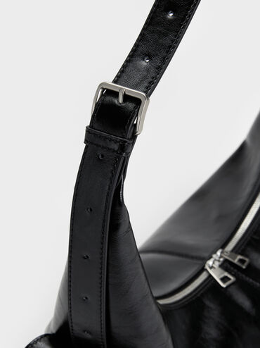 Large Bessie Side-Pocket Hobo Bag, Noir, hi-res